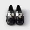 Brushed Leather Loafers with Metal Ring