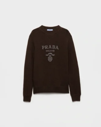 Cashmere and Wool Prada Logo Crew-Neck Sweater