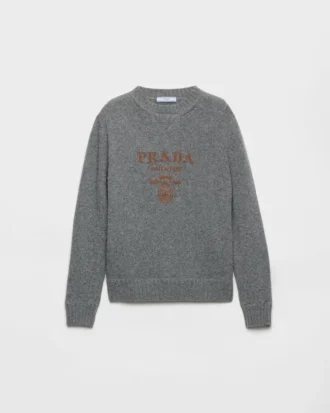 Cashmere and Wool Prada Logo Crew-Neck Sweater