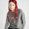 Cashmere and Wool Prada Logo Crew-Neck Sweater