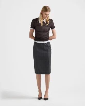 Checked Wool Midi-Skirt