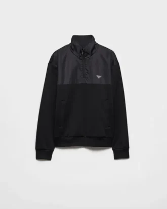 Cotton Fleece Half-Zipper Sweatshirt with Re-Nylon Details