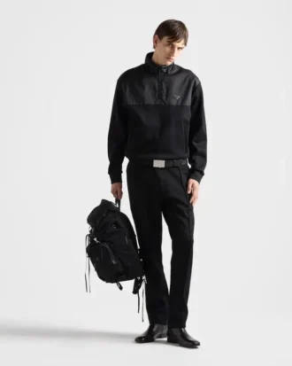 Cotton Fleece Half-Zipper Sweatshirt with Re-Nylon Details