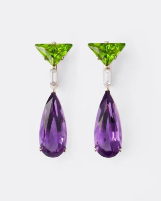 Couleur Vivante Pendant Earrings – White Gold with Peridot, Amethyst and Diamonds