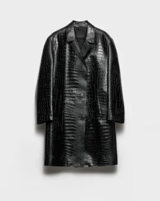 Croco-Print Leather Coat