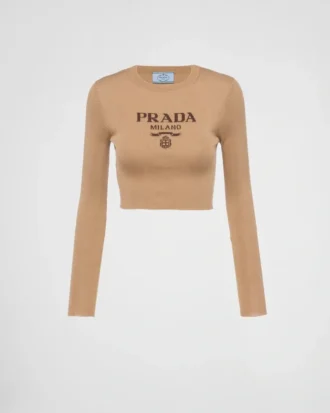 Cropped Silk Sweater with Logo