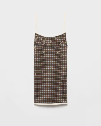 Embellished Checked Georgette Mini-Dress