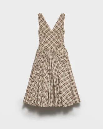 Embroidered Checked Poplin Dress