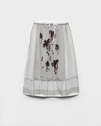 Embroidered Chiffon Midi-Skirt