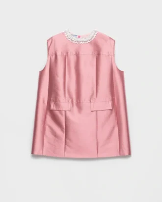 Embroidered Double Shantung Dress