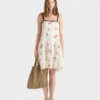Embroidered Linen Mini-Dress with Floral Motif