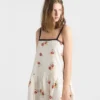Embroidered Linen Mini-Dress with Floral Motif