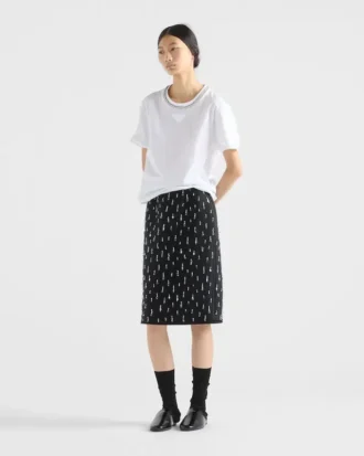 Embroidered Scuba Midi-Skirt