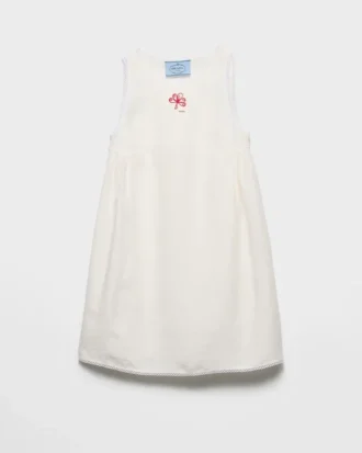 Embroidered Slubbed Canvas Mini-Dress