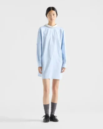 Embroidered Striped Poplin Top