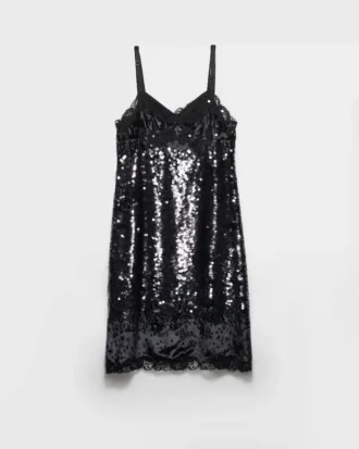 Embroidered Velvet Dress with Sequins and Lace