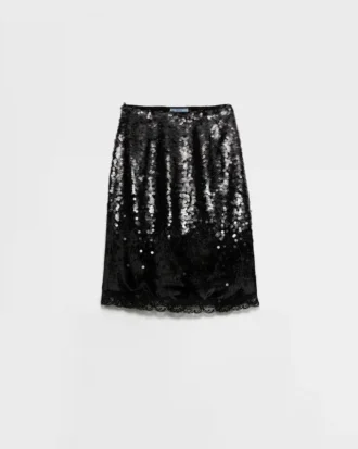 Embroidered Velvet Midi-Skirt