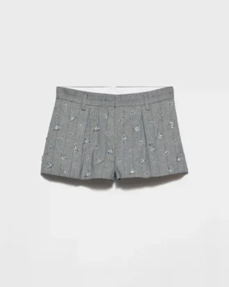 Embroidered Wool Pinstripe Shorts