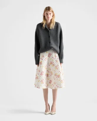 Floral Print Quilted Satin Circle Skirt