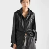 Hooded Nappa Leather and Fabric Caban Jacket