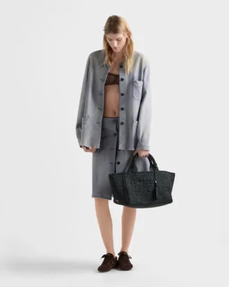 Large Crochet Tote Bag with Leather Details