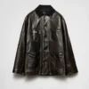 Leather and Shearling Caban Jacket