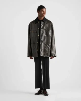 Leather and Shearling Caban Jacket