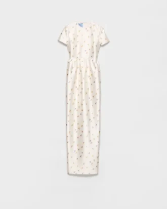 Long Floral Print Silk and Wool Dress