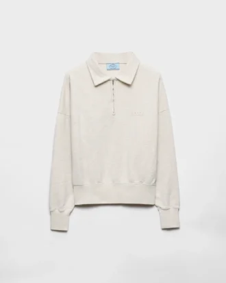 Long-Sleeved Cotton Fleece Polo Shirt