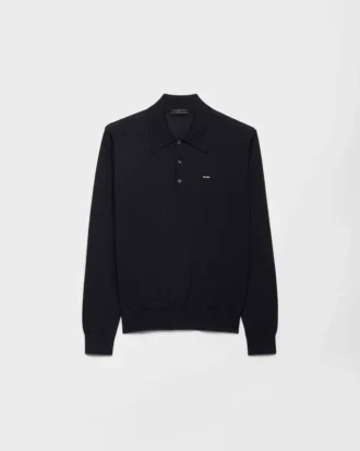 Long-Sleeved Superfine Wool Polo Sweater