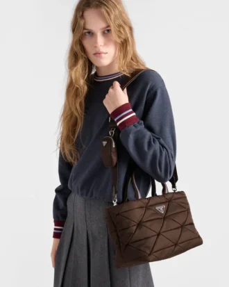 Medium Padded Re-Nylon and Leather Tote Bag