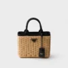 Medium Wicker and Canvas Tote Bag