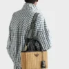 Medium Wicker and Canvas Tote Bag
