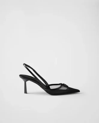 Mesh Fabric Slingback Pumps