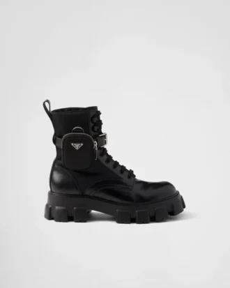 Monolith Brushed Leather and Re-Nylon Boots with Pouch