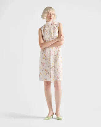 Pleated Floral-Print Poplin Dress