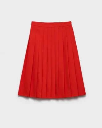 Pleated Gabardine Midi-Skirt