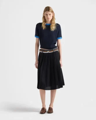 Pleated Rush Stitch Midi Skirt