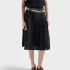 Pleated Rush Stitch Midi Skirt