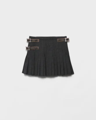 Pleated Rush Stitch Wool Miniskirt