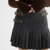 Pleated Rush Stitch Wool Miniskirt