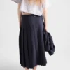 Pleated Silk Midi-Skirt