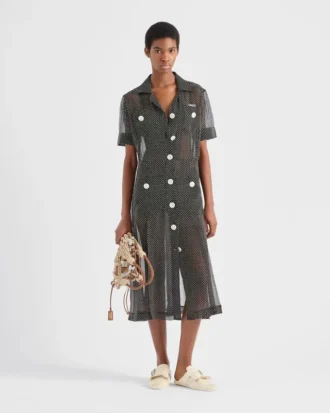 Polka-Dot Silk Chiffon Shirt Dress
