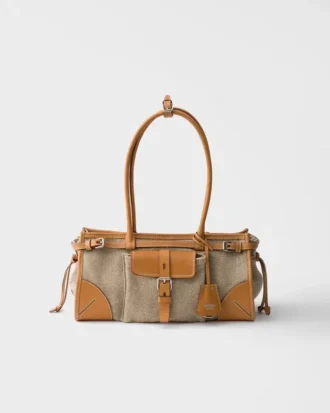 Prada Bonnie Medium Linen and Leather Handbag