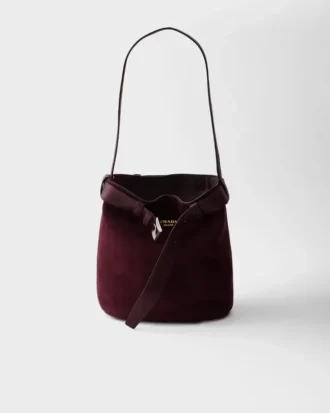 Prada Buckle Belted Suede Bucket Bag