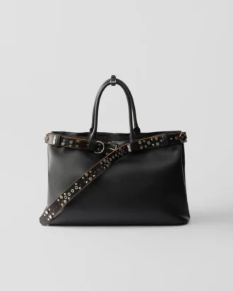 Prada Buckle Leather Bag with Studded Belt