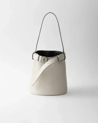 Prada Buckle Leather Bucket Bag with Belt