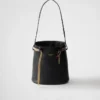 Prada Buckle Leather Bucket Bag with Jeweled Belt