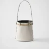 Prada Buckle Leather Bucket Bag with Jeweled Belt