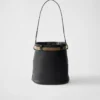 Prada Buckle Leather Bucket Bag with Jeweled Belt